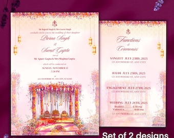 Digital Indian Wedding invitations & Digital Hindu Wedding invitations, watercolour wedding invites as Indian Wedding cards, Hindu weddings