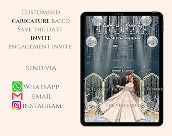 Caricature Engagement E-Card, Save the Date, Roka Ceremony (Digital)