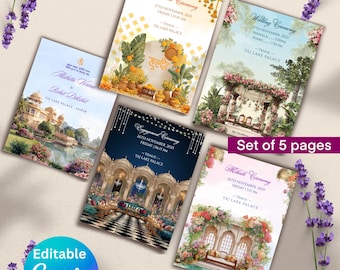 Indian Wedding Invitation Bundle Canva Template Editable Haldi Mehendi Sangeet Wedding Invite Digital Download