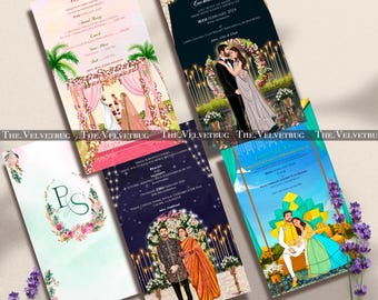 Illustrated Indian Wedding Invitation, Hindu Shaadi, Digital Caricature (Video+PDF)