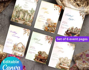 Soft Pastel Multicolor Indian Wedding Invite Template, Haldi Mehendi Set, Editable Canva Wedding Suite
