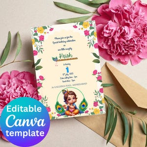 Krishna Invitation, Editable Indian Krishna Theme Invitation, Lord Krishna Invites for Birthday, Krishna Theme Mobile Invitation