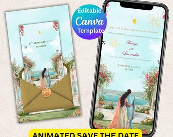 Animated indian Save the Date Video Invitation, Editable Canva Template