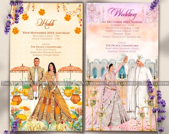 Custom Indian Wedding E-Card Template | Couple Caricature (Digital Download)