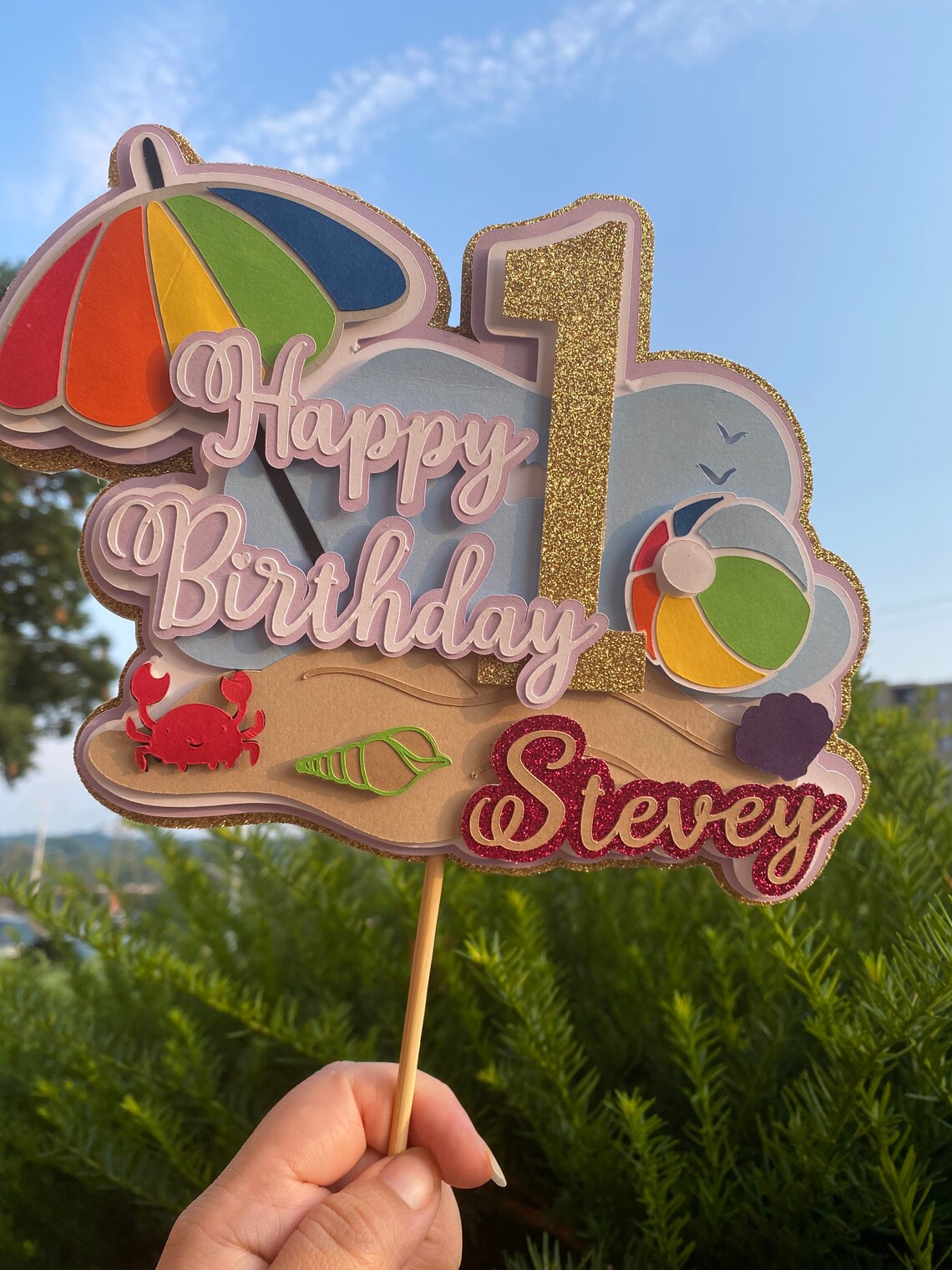Custom Name Beach Cake Topper Summer Birthday Party Decor 3D Etsy
