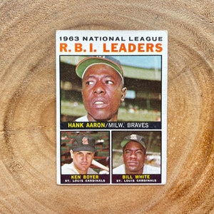 1964 Topps #11, Hank Aaron, Ken Boyer, Bill White, Crease