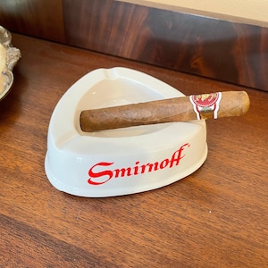 Smirnoff Ceramic Ashtray, Cigar/Cigarette Ashtray, Large Triangular with Smirnoff on Three Sides