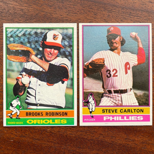 1976 Steve Carlton No. 355, Brooks Robinson No. 95, Topps Baseball, Lot of (2) Cards, Orioles, Phillies