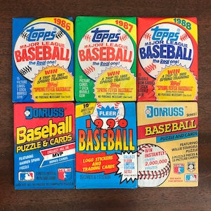 Lot of (6) Vintage Baseball Unopened Wax Packs, 1986, 1987, 1988, 1989, 1990, 1991 Topps/Fleer/Donruss. Great Gift Idea!