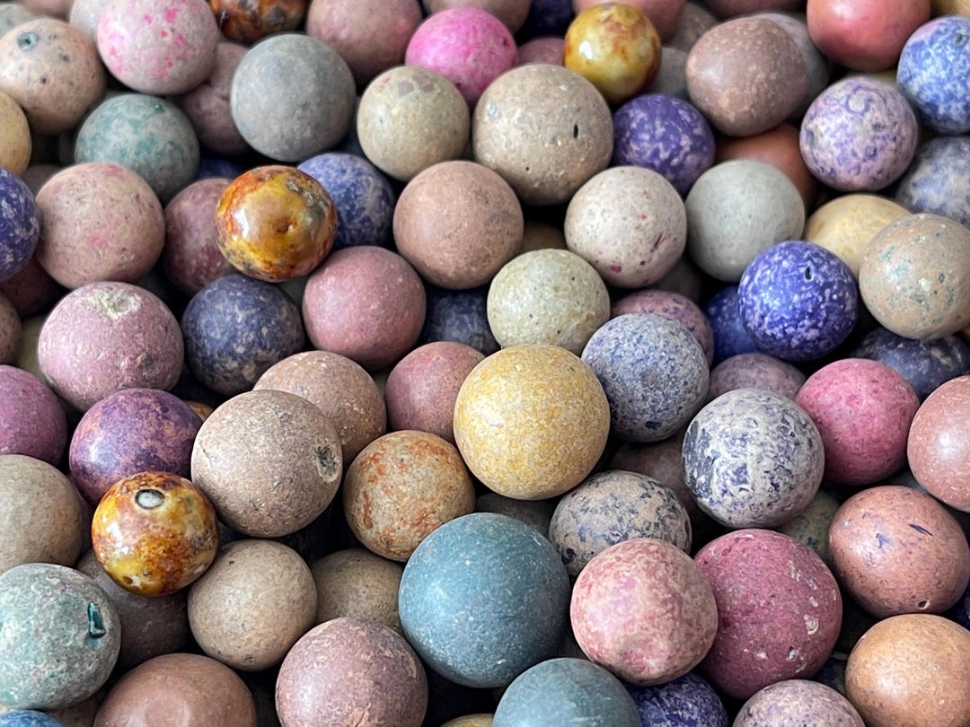 20 Antique Clay Marbles, Picked at Random, Mostly Around 1/2 Inch ...