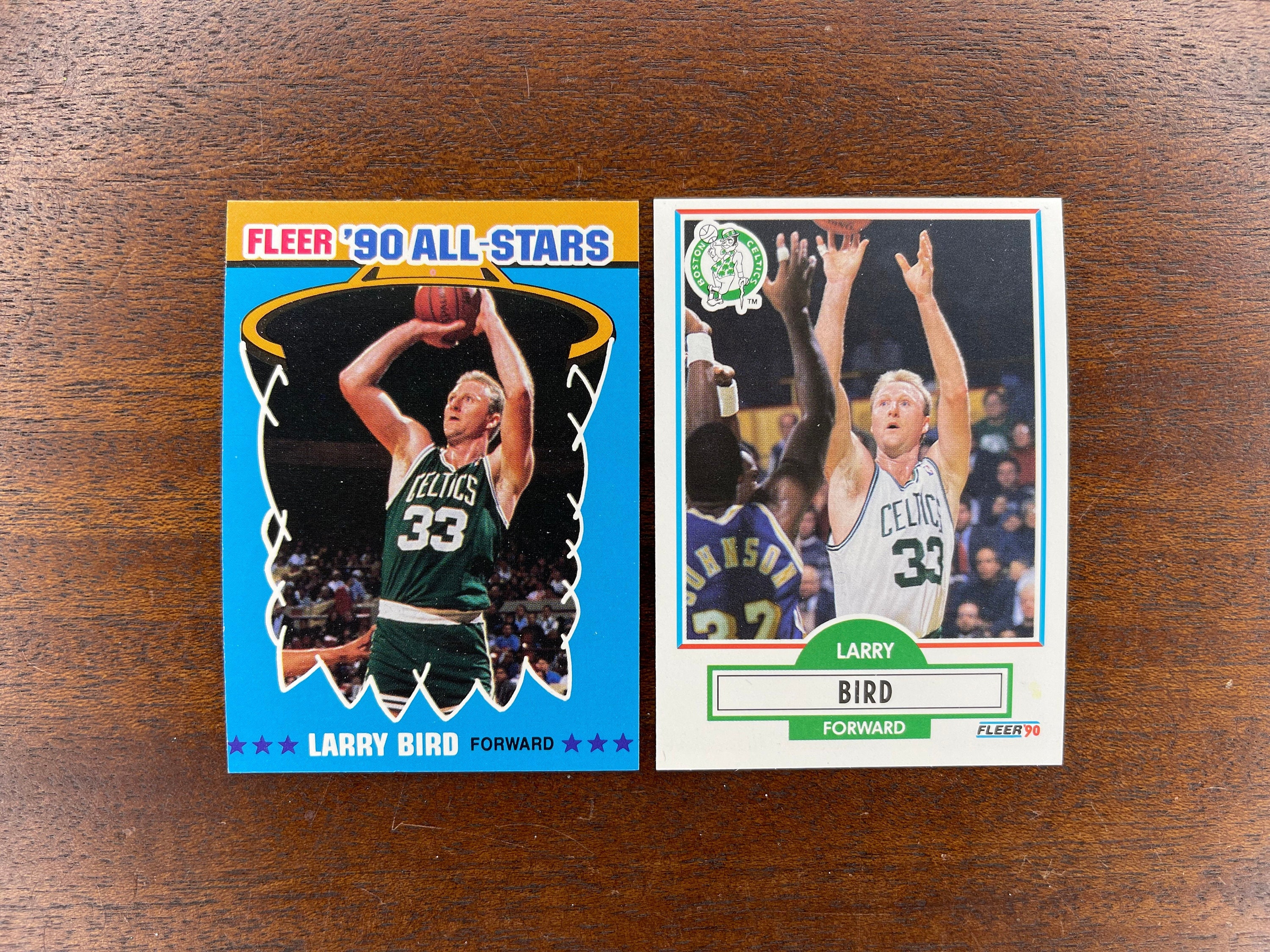 1990-91 Fleer Larry Bird, No. 8 and Sticker No. 2 of 12, Lot of (2