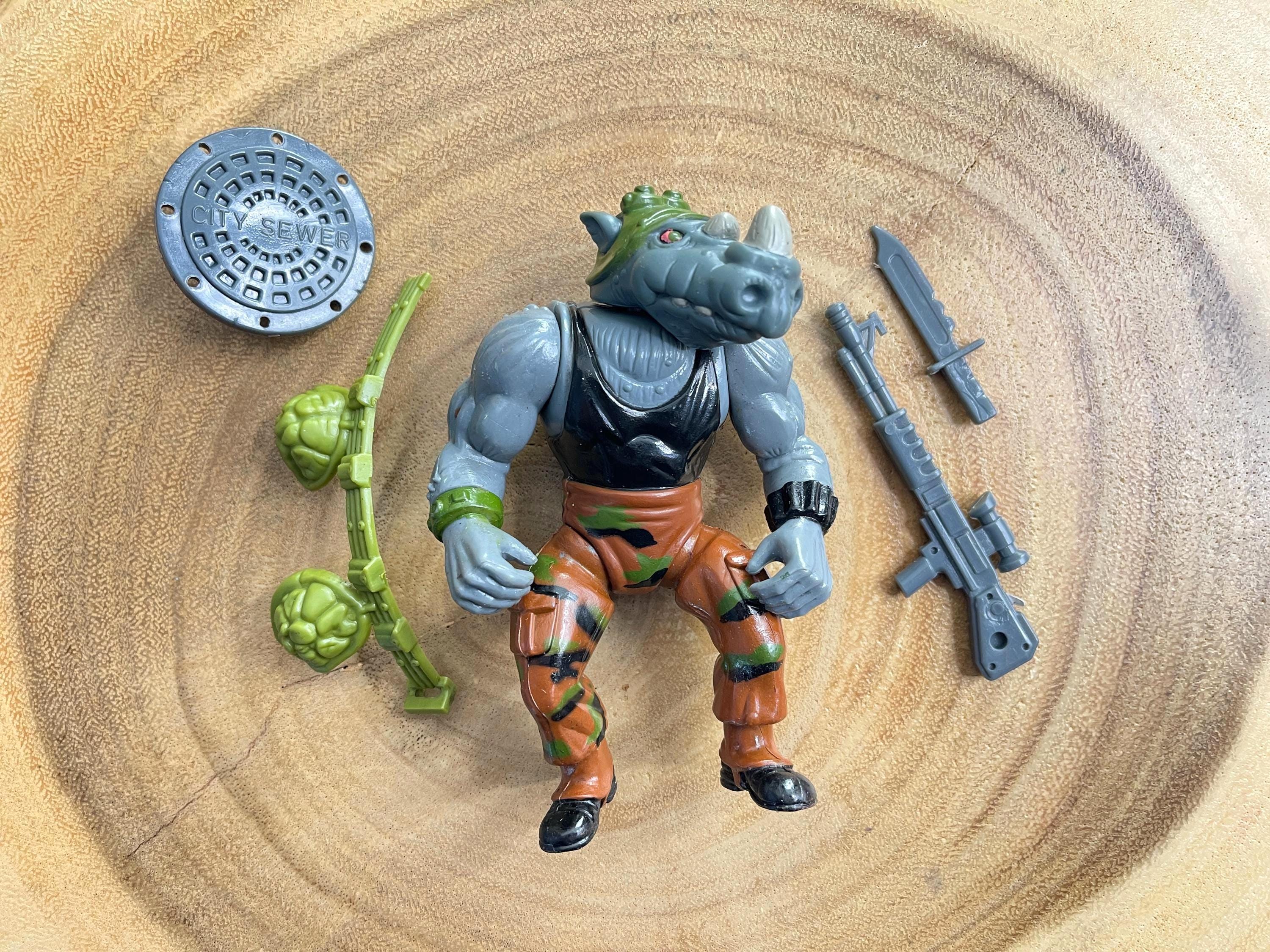1988 TMNT Rocksteady Soft Head Action Figure W/ Weapons