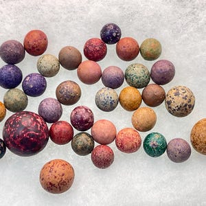 35 Antique Clay Marbles, Lot of (35) Marbles with Shooter