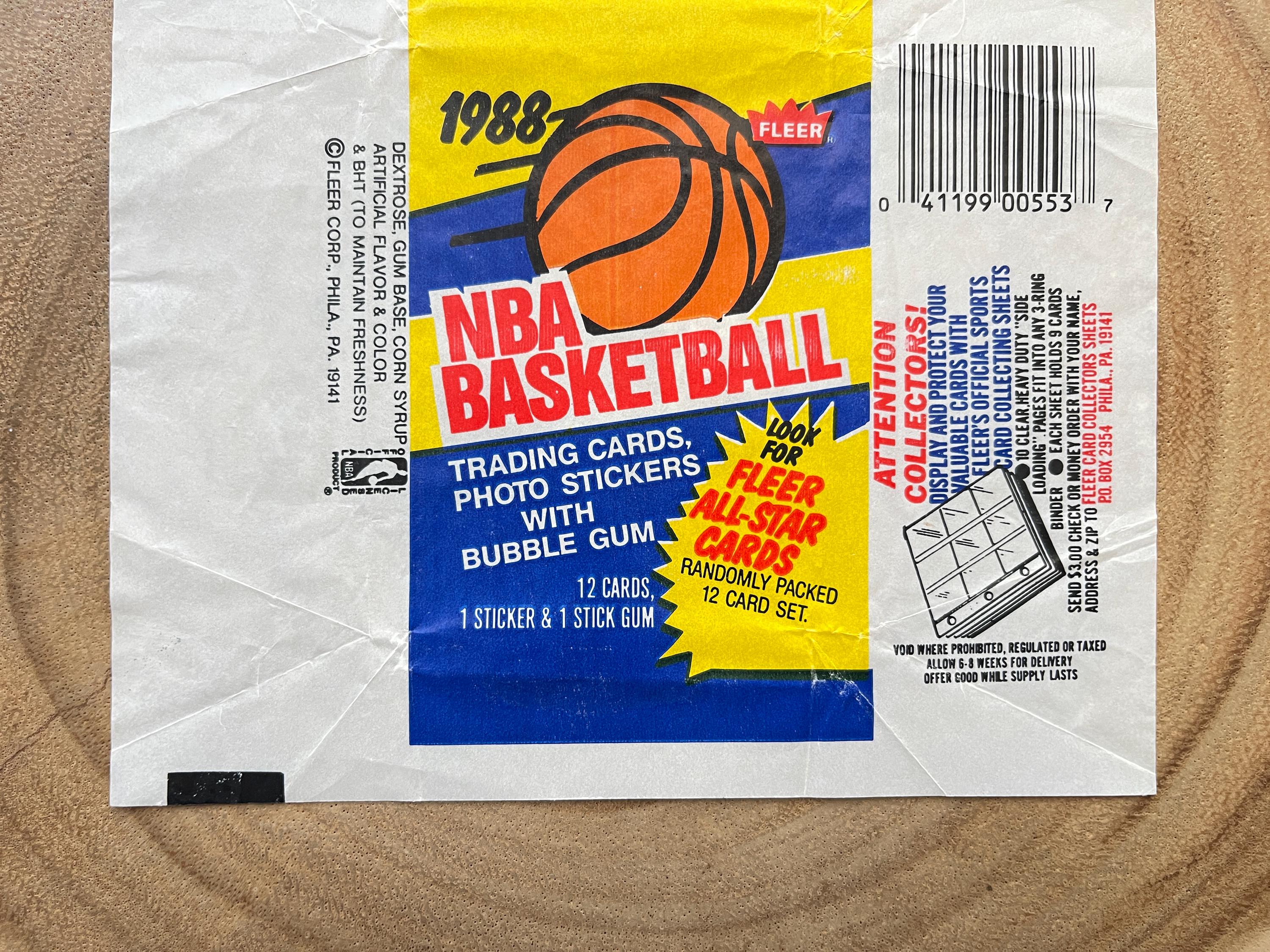 1988 Fleer Basketball Wax Pack Wrapper, You Get (1) Wax Pack
