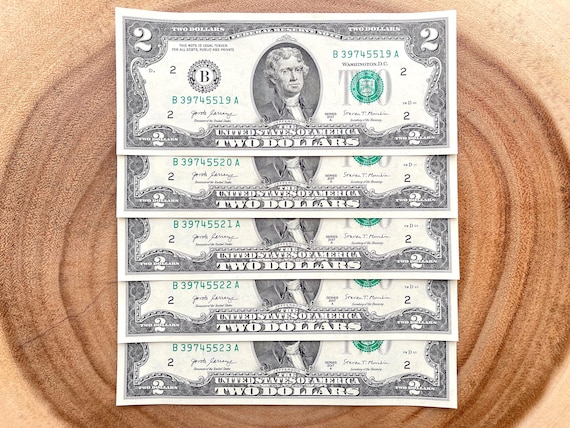 2017 Two Dollar Bills Series A, Lot of (5), Consecutive Serial #'s