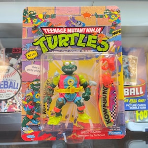 1990 Teenage Mutant Ninja Turtles, Mike The Sewer Surfer, Playmates, Sealed In Original Package, Unpunched, Wet N Wild Wave Ridin&#39; Reptile!