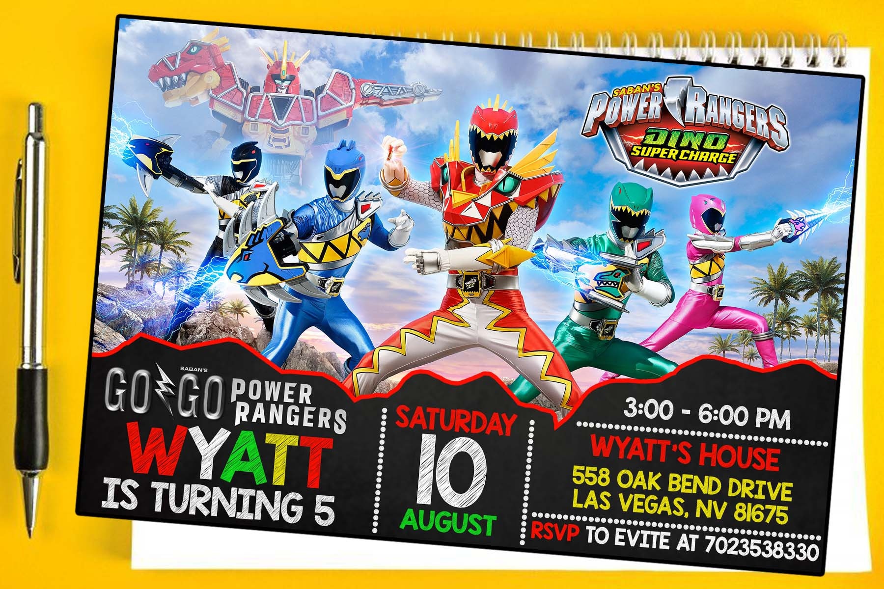 Power Rangers Birthday Invitation Super Megaforce Birthday | Etsy