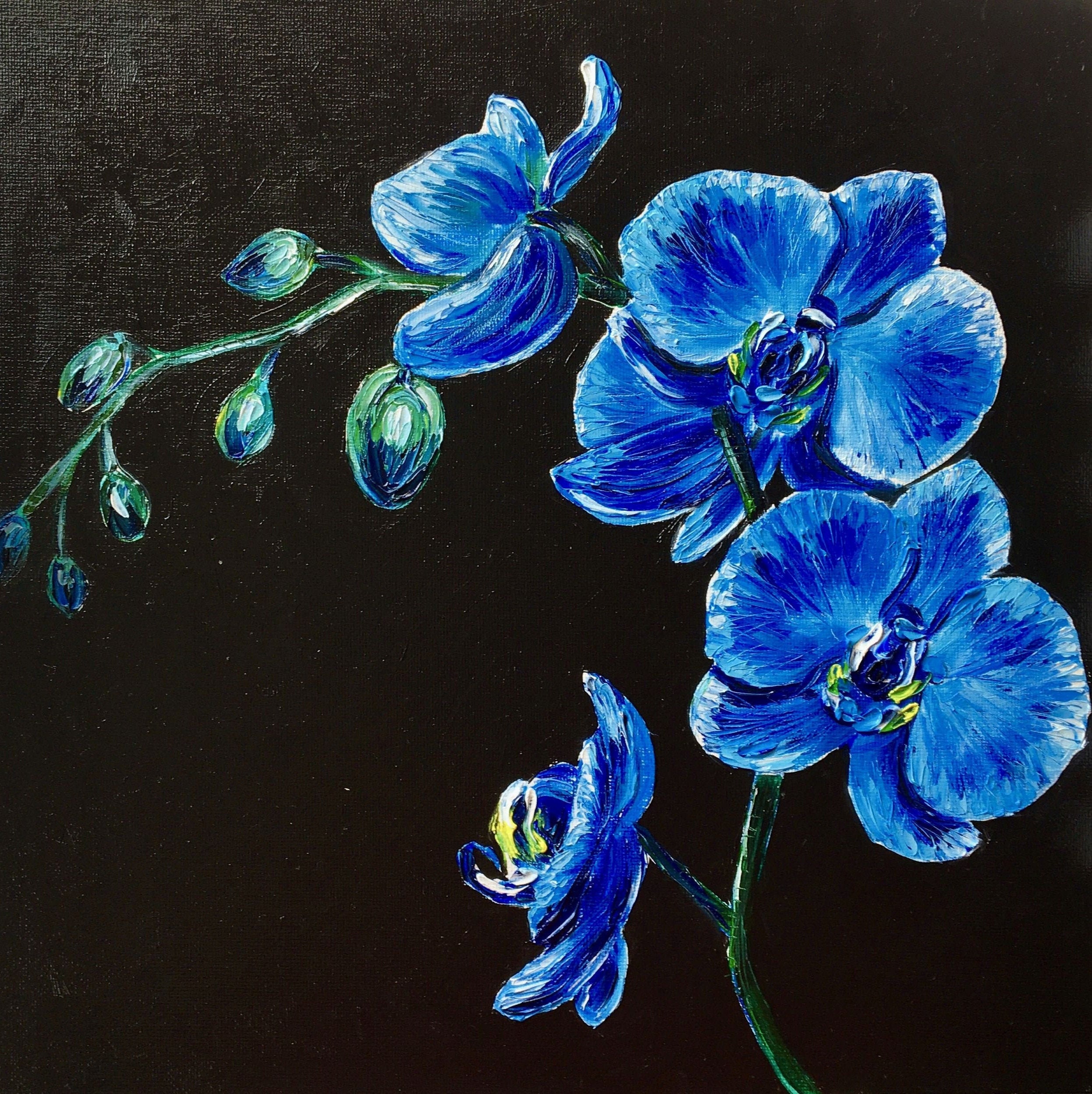 Painting orchid impasto blue orchid orchid branch painting Etsy
