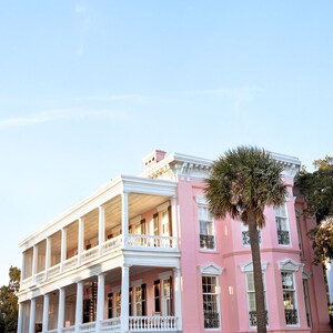 4x4&quot; matted Pink House Print | Charleston Fine Art Print | Rainbow Row Art | Holy City Arts