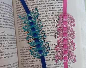 Upcycled Aluminium Can Bookmark - Blauw of Roze w zilver - 4 inch lint inbegrepen
