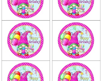 6 Pack Birthday Gnome  Rectangle Stickers  - Party Favors - Matt Finish - Paper style - 4x3.33 inches
