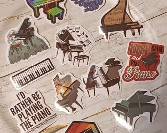 12 pk Piano Music Vinyl Stickers, easy to peel off backing, Appx 2 inches, Back to School, Music Teacher, Notebooks, Water Bottles, etc.