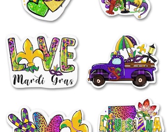 Colorful Mardi Gras Vinyl Stickers -- Kiss Cut Stickers (easy to peel off the White backing)   - Choose size and Design