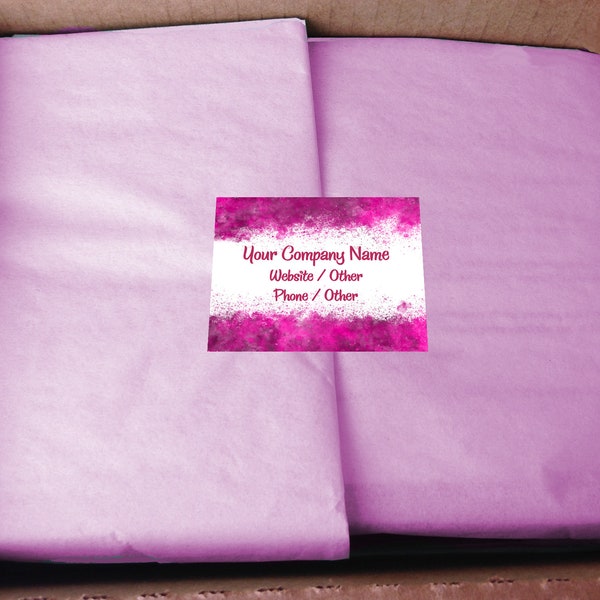 Bulk Packs Custom Personalized Company Rectangle Stickers w/ Pink Spatter Design - Matt Finish Laser Printed - Paper style - 4x3.33 inches