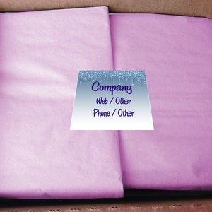 Bulk Packs Stickers Custom Personalized Company w/ Blue Glitter Drips Design -Matt Finish Laser Printed -Paper style - 4x3.33 inches