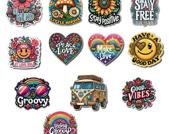 Groovy Retro Hippie Vinyl Sticker Decals Party Supplies, Journal Stickers, Back to School Notebooks - Choose size & Design