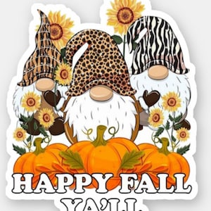 Autumn Gnome -  Vinyl Sticker Decal - Fall Season, Birthday Party Supplies,  Journal Stickers, Notebooks - Choose size