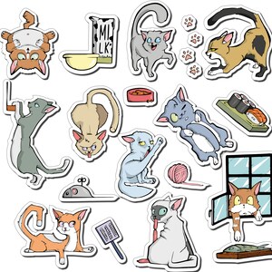 1 sheet of Cartoon Cats Vinyl Sticker Decals, - stick on Journal Stickers, Notebooks, Tumblers, Candles Etc.