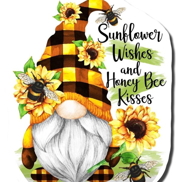 Gnome - Sunshine Wishes & Honey Bee Kisses Vinyl Sticker Decal - Birthday Party Supplies,  Journal Stickers, Notebooks - Choose size