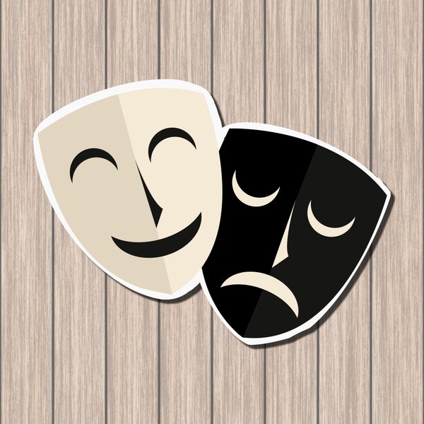 Comedy Tragedy Drama Theater Masks Vinyl Sticker Decal 3 sizes - School, Birthday Party, Party Supplies, Journal Stickers