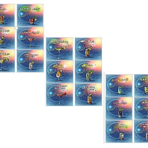 18 Pack Cocktail Recipes, Rectangle Stickers - Matt Finish - Paper style - 4x3.33 inches Cosmopolitans, Long Island Ice Tea & more - Fun