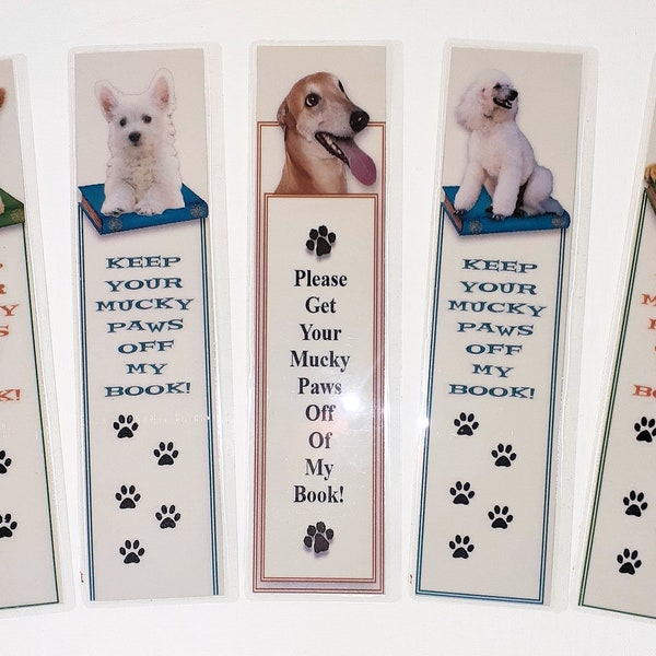 Set of 5 Dogs Bookmark, Laminated Bookmarkers - Poodle, Yorkie, Grey hound, Westie and German Shepherd