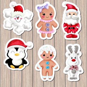 Cute Christmas Characters Vinyl Sticker Decals, 3 or 4 inch tall - stick on Journal Stickers, Notebooks, Tumblers, Candles Etc.