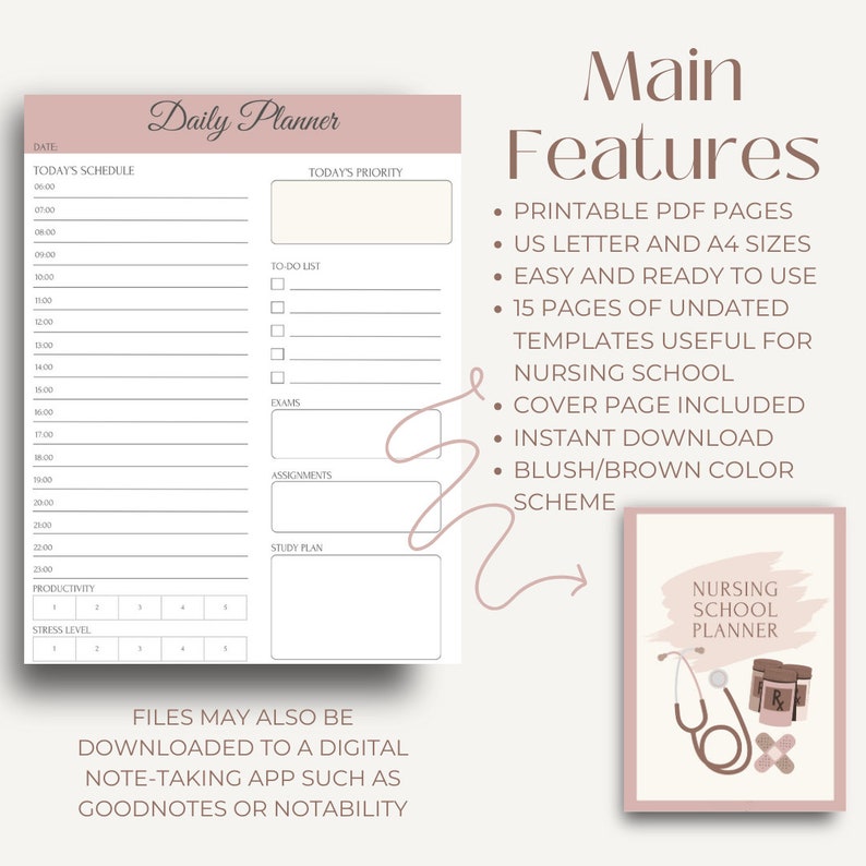 Nursing School Planner Nursing School Templates Nursing School Study Planner Printable Templates