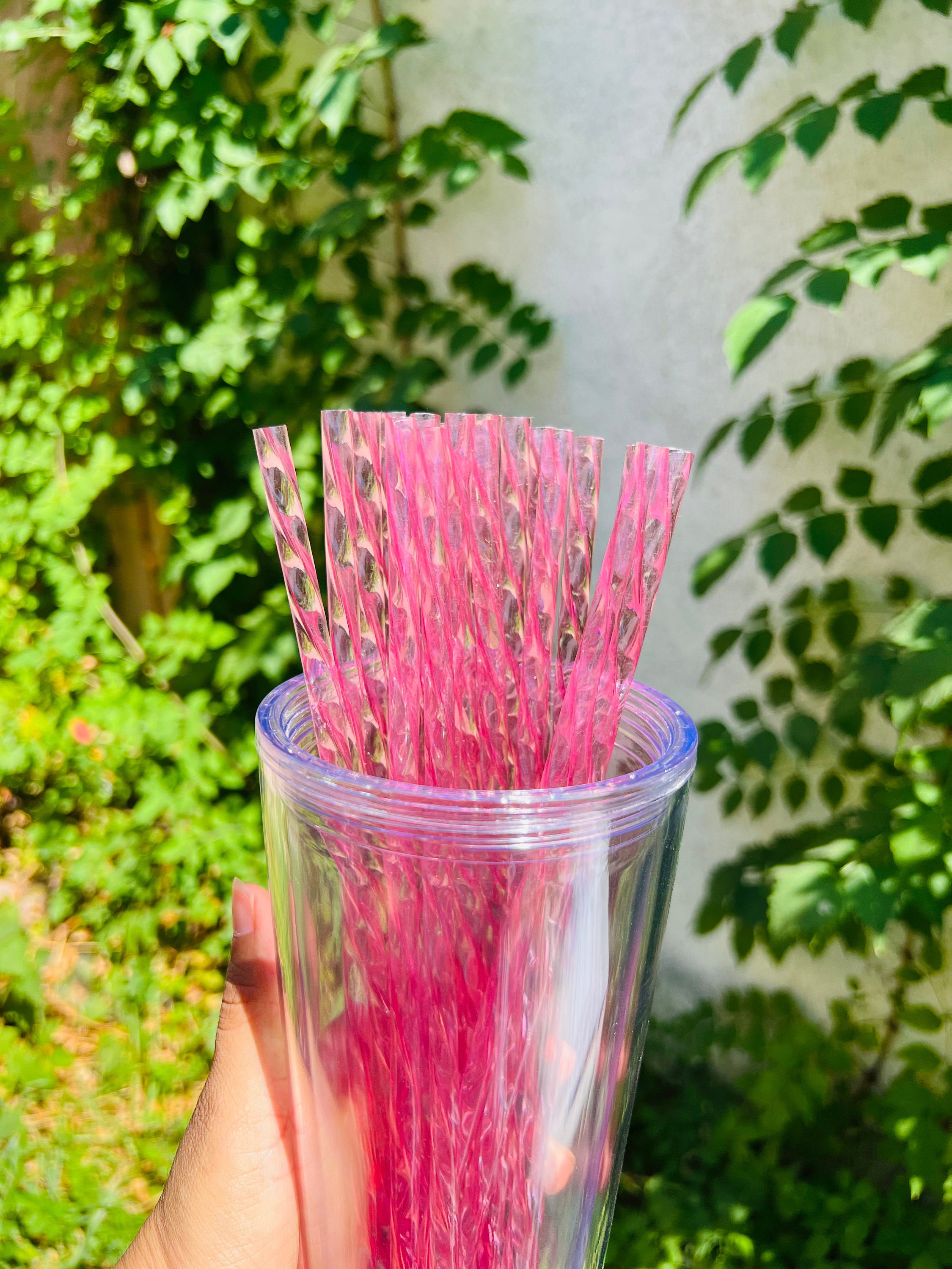 Dakoufish 5-11 Inch red glitter tritan tumbler plastic straws