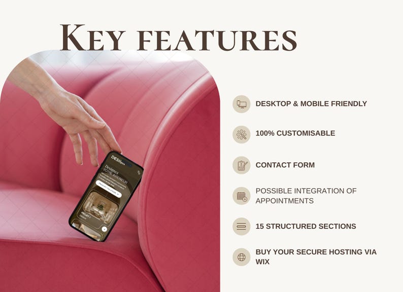 Key features of the editable Wix website template for home décor and styling