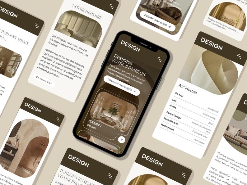 Mobile view of the interior design Wix template – fully responsive website design
