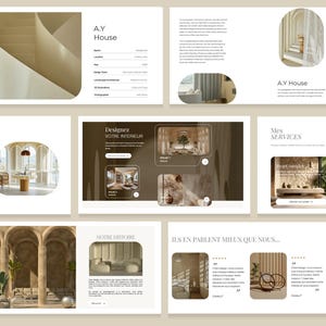 Desktop preview of multiple sections from the Wix interior design website template