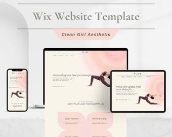 Plantilla de Wix Studio para estudio de pilates, yoga y entrenador de fitness | Estética de chica limpia, diseño neutro y suave