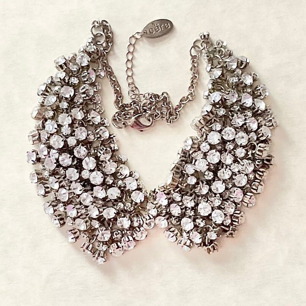 Silver Tone And  Clear Rhinestones Necklace. Marked Cara And New York.