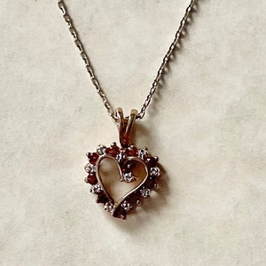 Vintage Gold Tone Overlay And Sterling Silver Heart Necklace With Red  Rhinestones. Marked 925 And China.