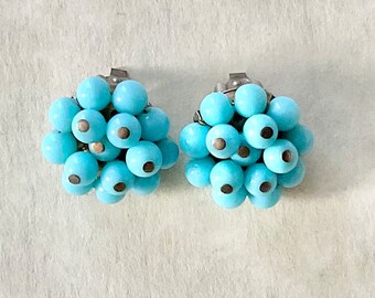 Vintage Blue Bead Clip-on Earrings.