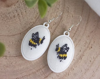 Bumble Bee Earrings, Cottagecore Earrings, Hand Embroidered Earrings, Bumblebee Jewelry, Fairy Earrings, Quirky Earrings, Bee Lover Gift