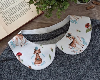 Cottagecore Clothing, Detachable Collar with Forest Creatures, Mushroom Cottagecore Accessories, Woodland Aesthetic, Kawaii Peter Pan Collar