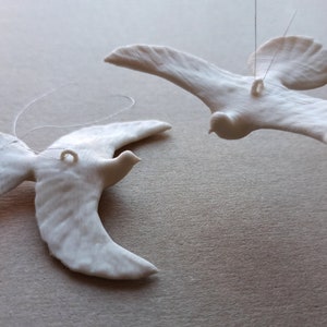 Doves of Friendship, Pair of White Turtle Doves as a Hanging Christmas Tree Ornament, Christmas Gift for Friends and Family, Friendship gift image 2