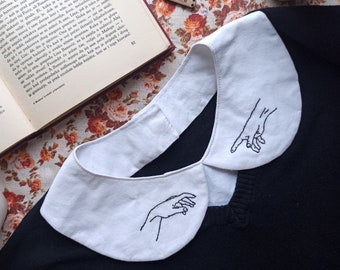 Hand Embroidered Detachable Collar, Michelangelo Creation of Adam, Art History Gift, Dark Academia Accessories Aesthetic, Peter Pan Collar